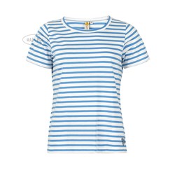 Damski T-shirt w paski, lazurowo-biały
