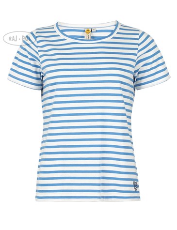 Damski T-shirt w paski, lazurowo-biały