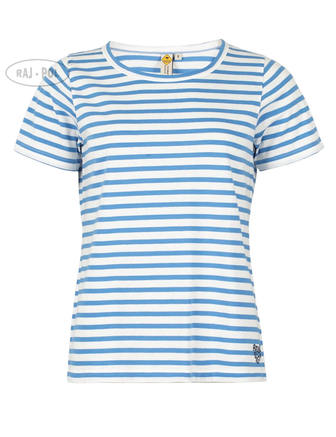 Damski T-shirt w paski, lazurowo-biały