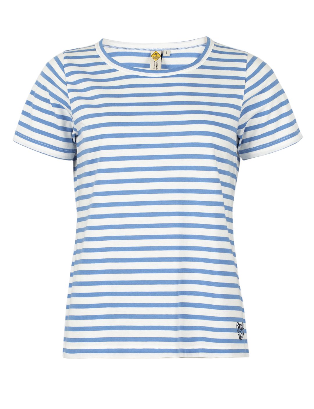 Damski T-shirt w paski, lazurowo-biały