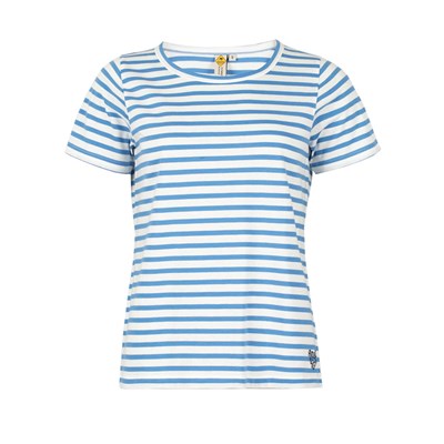 Damski T-shirt w paski, lazurowo-biały