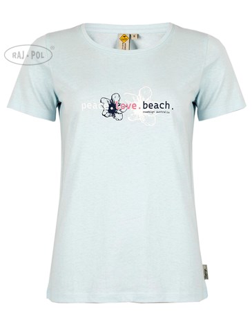 Damski T-shirt peace-love-beach, niebieski