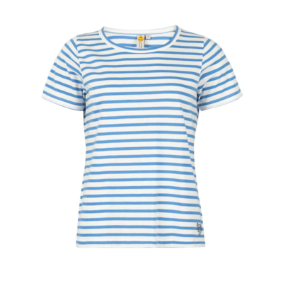 Damski T-shirt w paski, lazurowo-biały