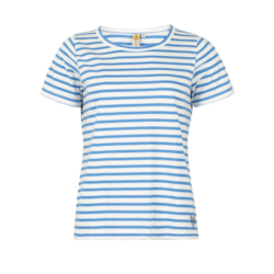 Damski T-shirt w paski, lazurowo-biały