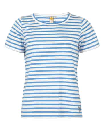 Damski T-shirt w paski, lazurowo-biały
