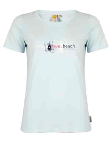 Damski T-shirt peace-love-beach, niebieski
