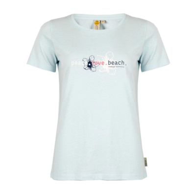 Damski T-shirt peace-love-beach, niebieski