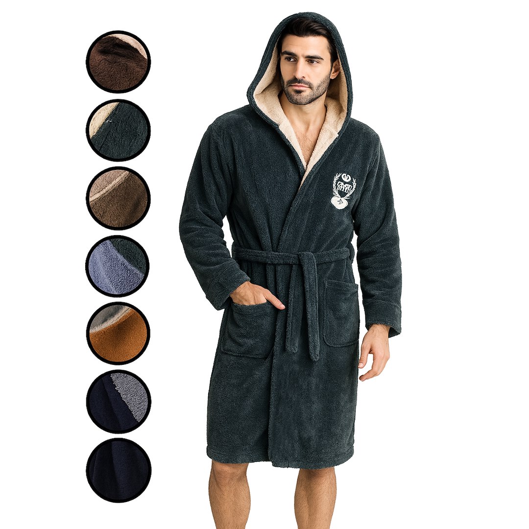 Szlafrok męski dwukolorowy gruby z kapturem