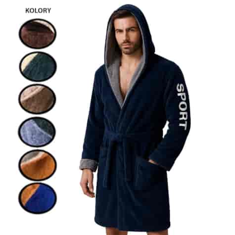 Szlafrok gruby z kapturem Sport