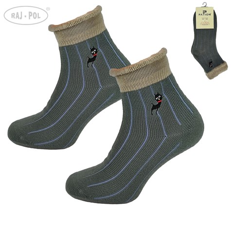 Skarpeta cosy prążki futerko haft zielone 35-38