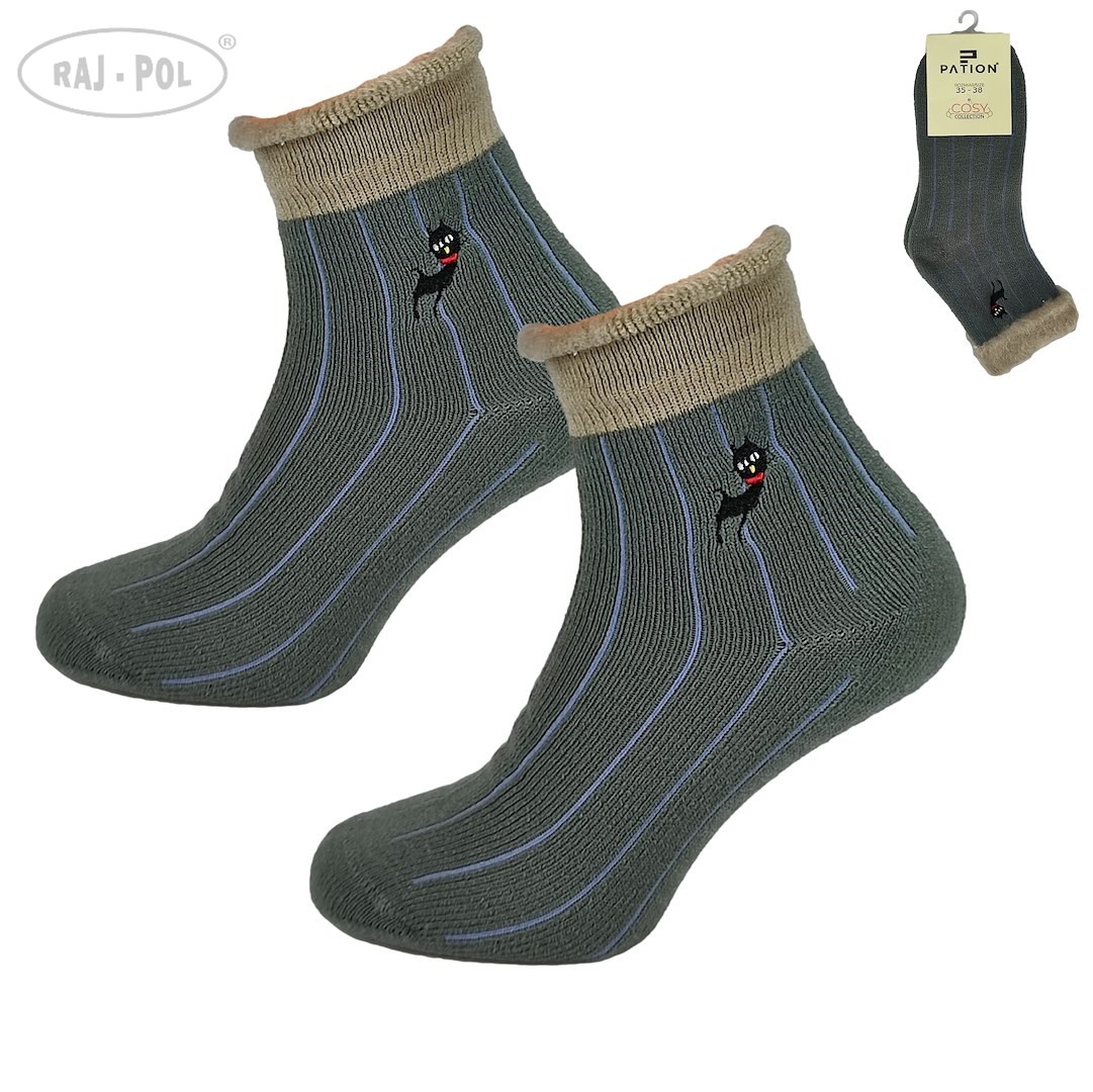 Skarpeta cosy prążki futerko haft zielone 35-38