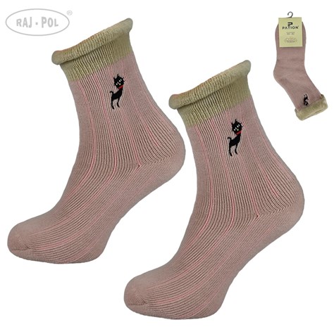 Skarpeta cosy prążki futerko haft różowe 35-38