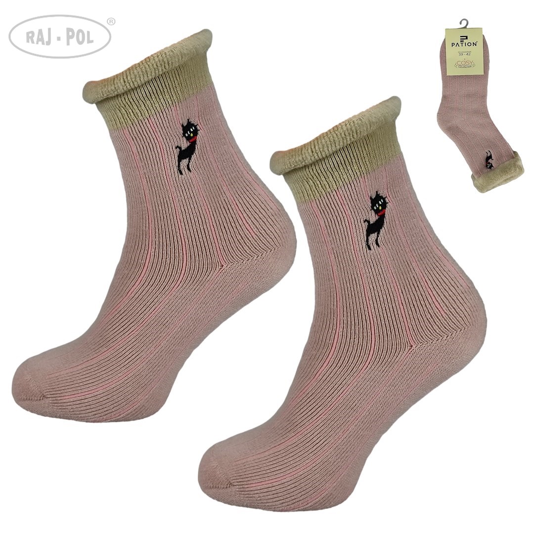 Skarpeta cosy prążki futerko haft różowe 35-38