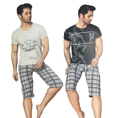 Piżama męska krótki rękaw, 3/4 spodenki