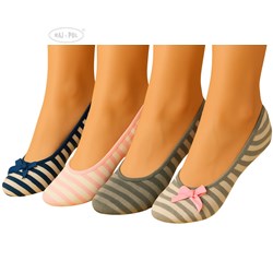 Kapcie damskie baleriny w paski z kokardką