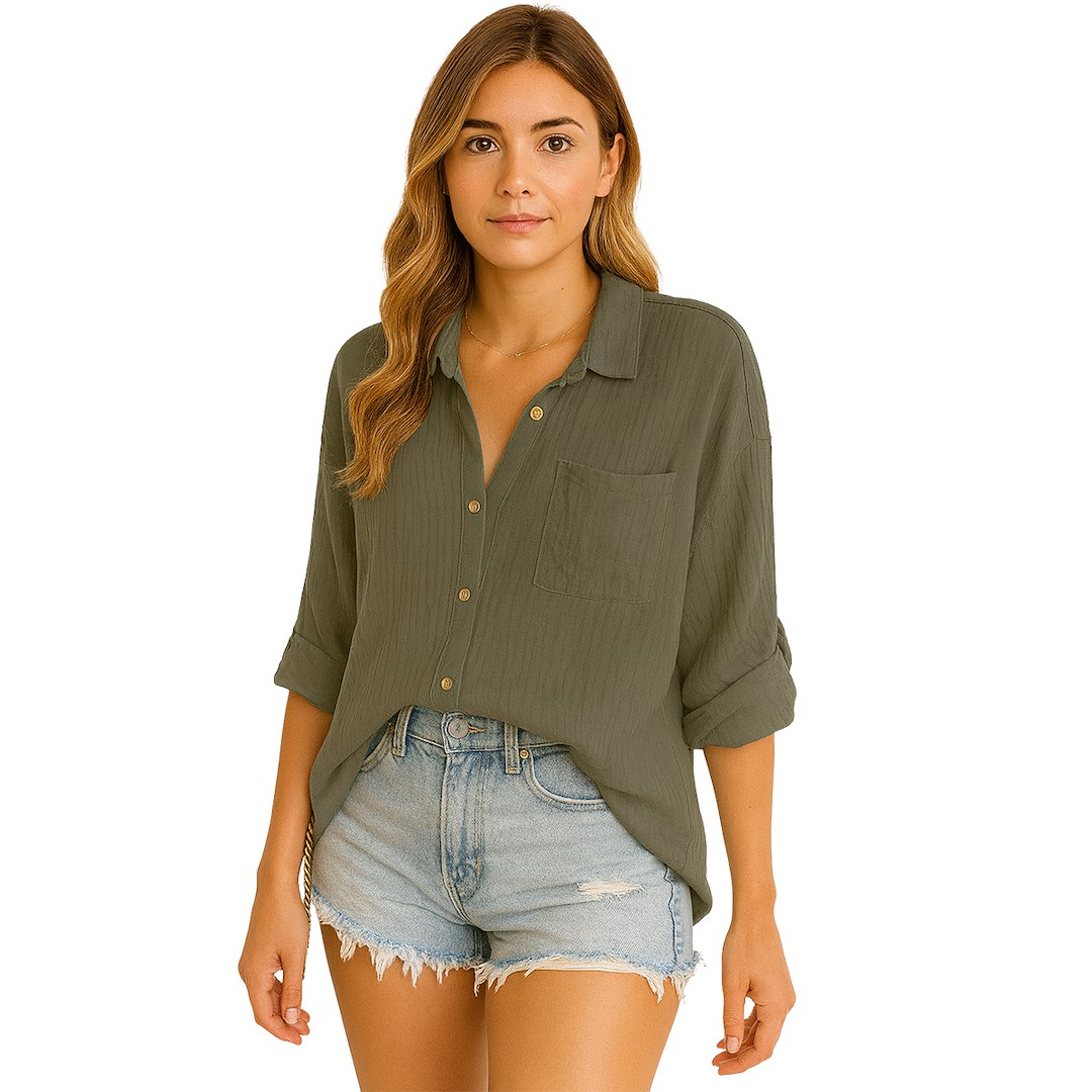 KOSZULA MUŚLIN LOREIN OLIWKOWA