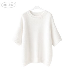 Sweter damski krótki rękaw HABIBI BIAŁY