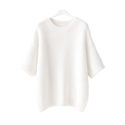 Sweter damski krótki rękaw HABIBI BIAŁY