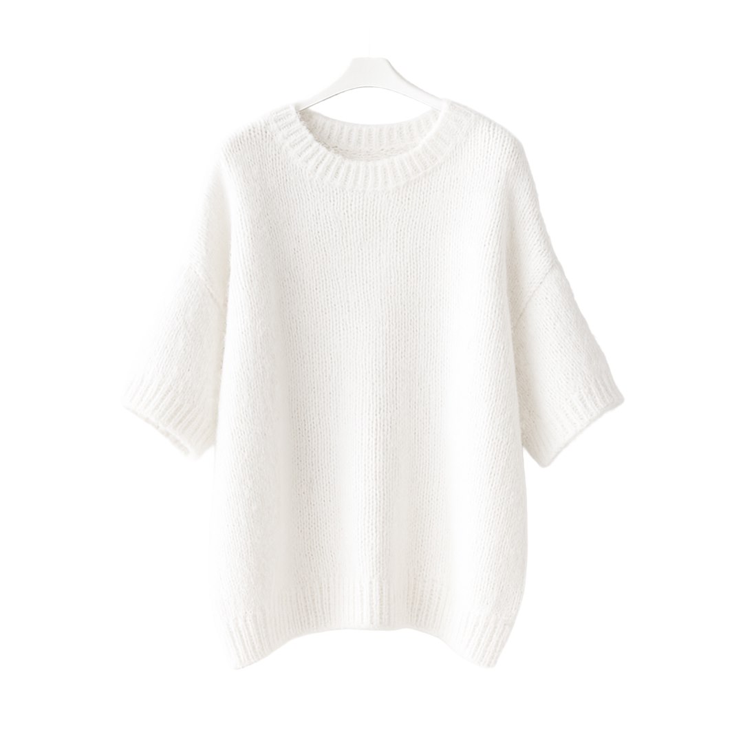 Sweter damski krótki rękaw HABIBI BIAŁY