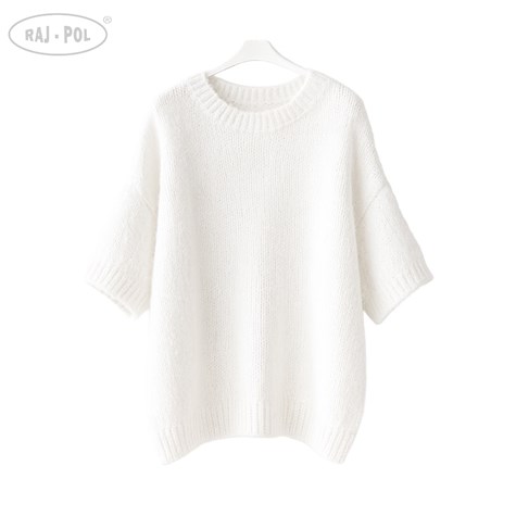 Sweter damski krótki rękaw HABIBI BIAŁY