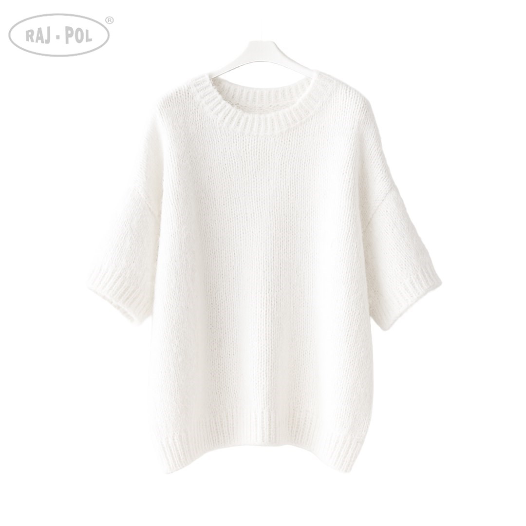 Sweter damski krótki rękaw HABIBI BIAŁY