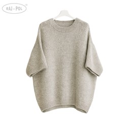 Sweter damski krótki rękaw HABIBI JASNOSZARY