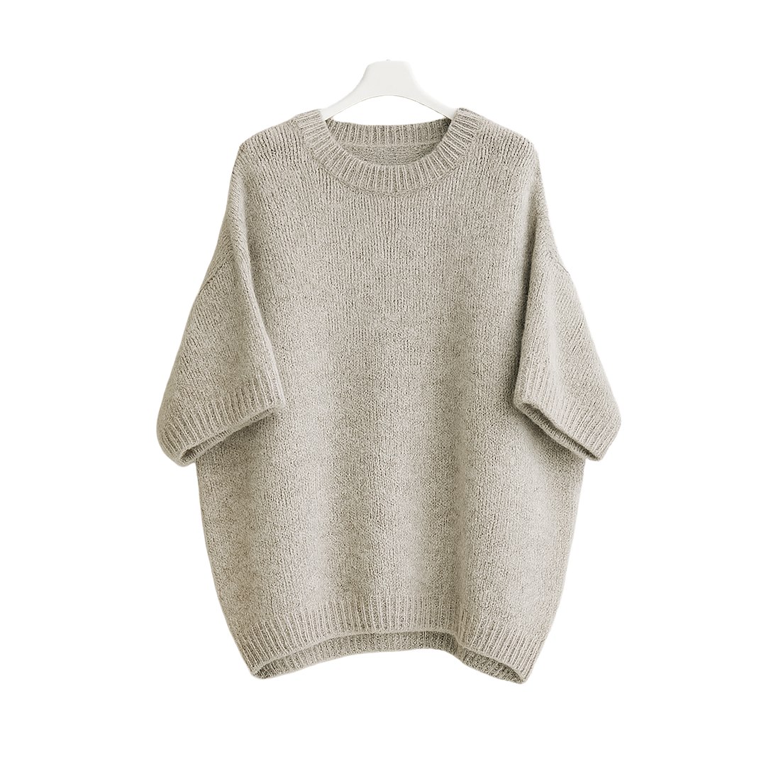 Sweter damski krótki rękaw HABIBI JASNOSZARY