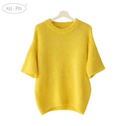 Sweter damski krótki rękaw HABIBI ŻÓŁTY
