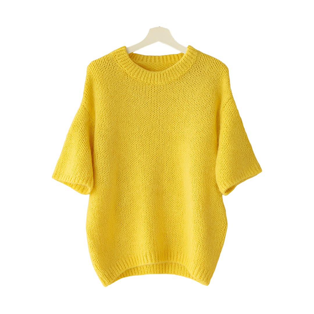 Sweter damski krótki rękaw HABIBI ŻÓŁTY