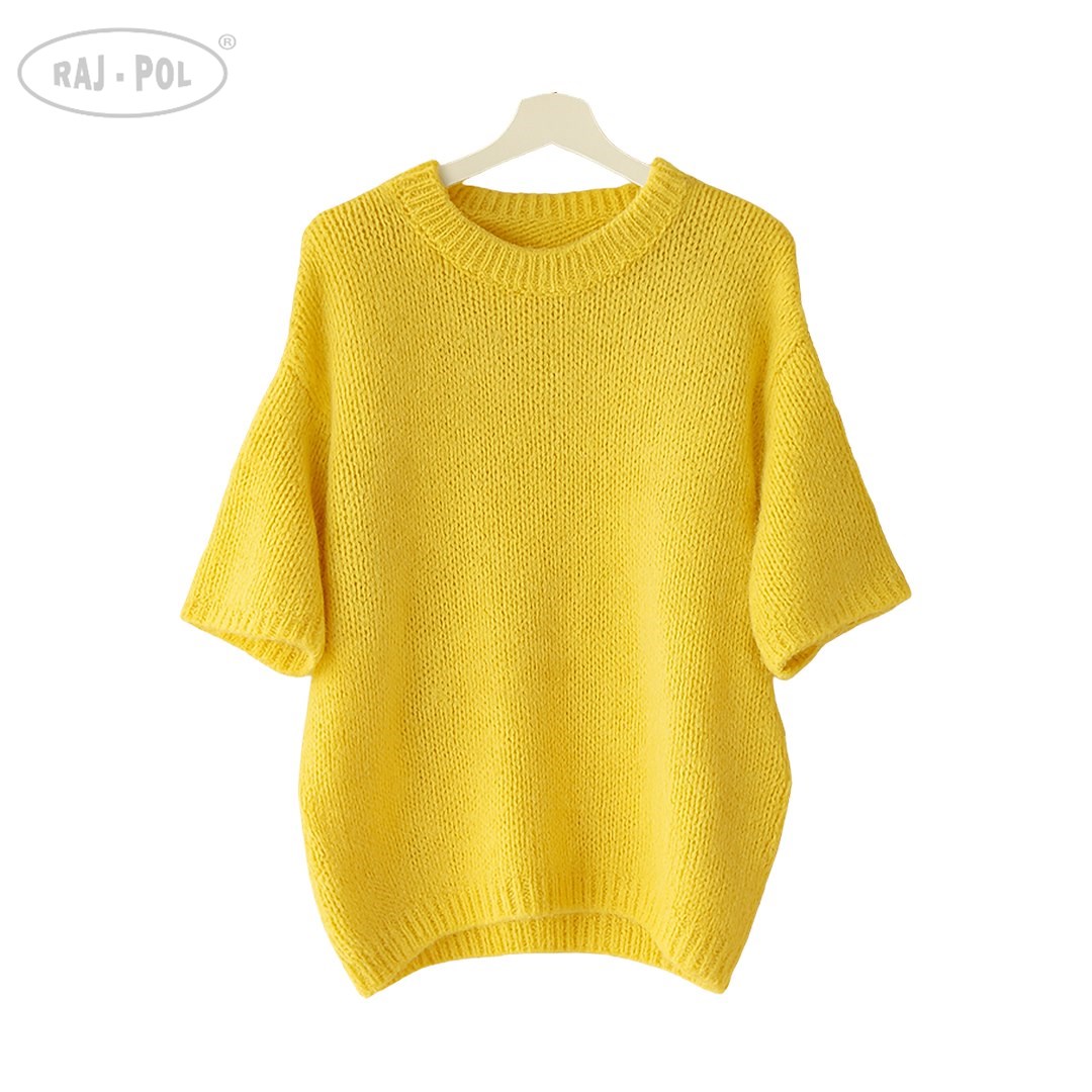 Sweter damski krótki rękaw HABIBI ŻÓŁTY