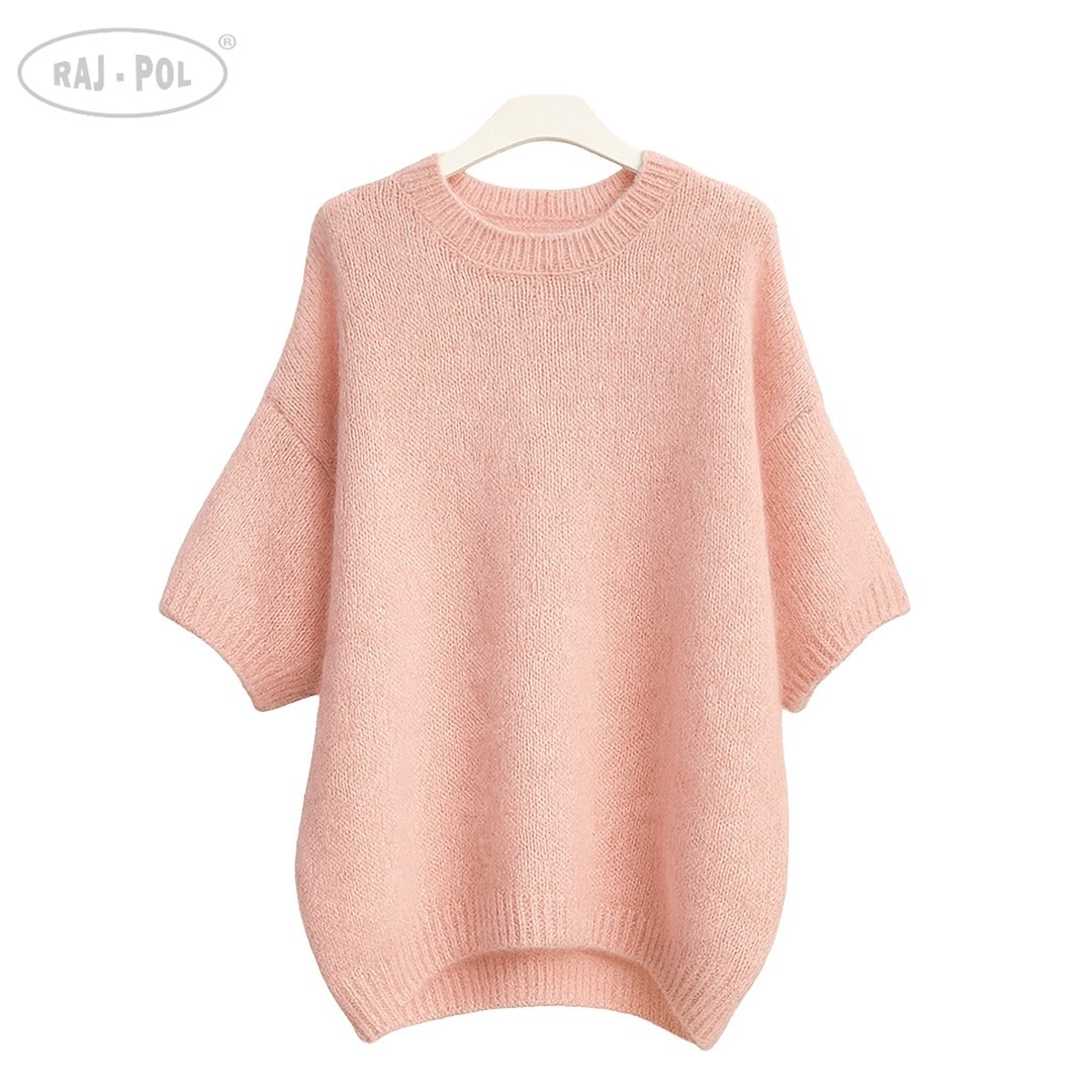 Sweter damski krótki rękaw HABIBI RÓŻ