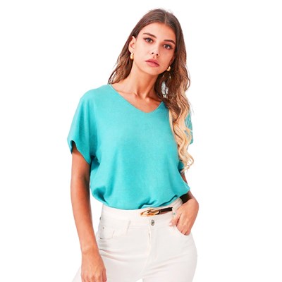 Sweter damski krótki rękaw Summer Cosy turusowy