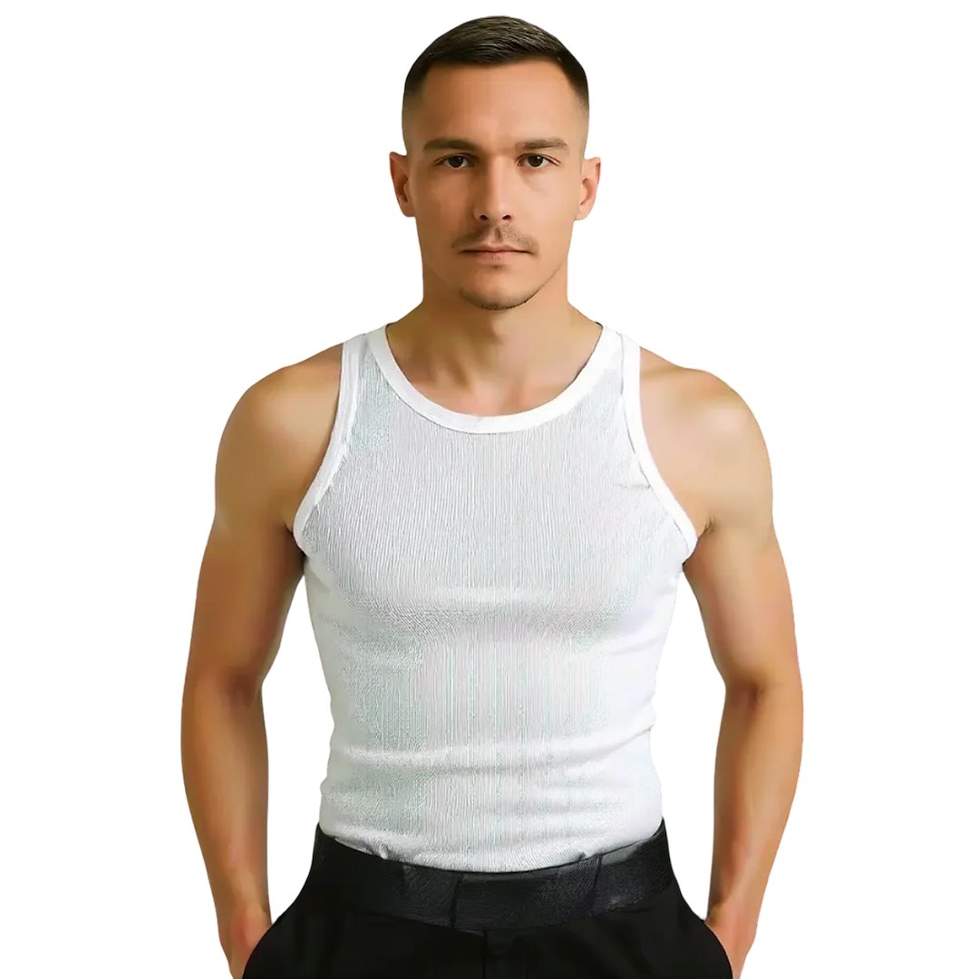 Podkoszulek męski biały prążek na ramiączku 3XL