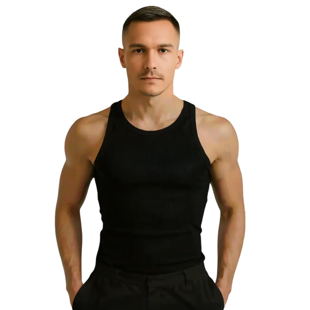 Podkoszulek męski czarny prążek na ramiączku 2XL