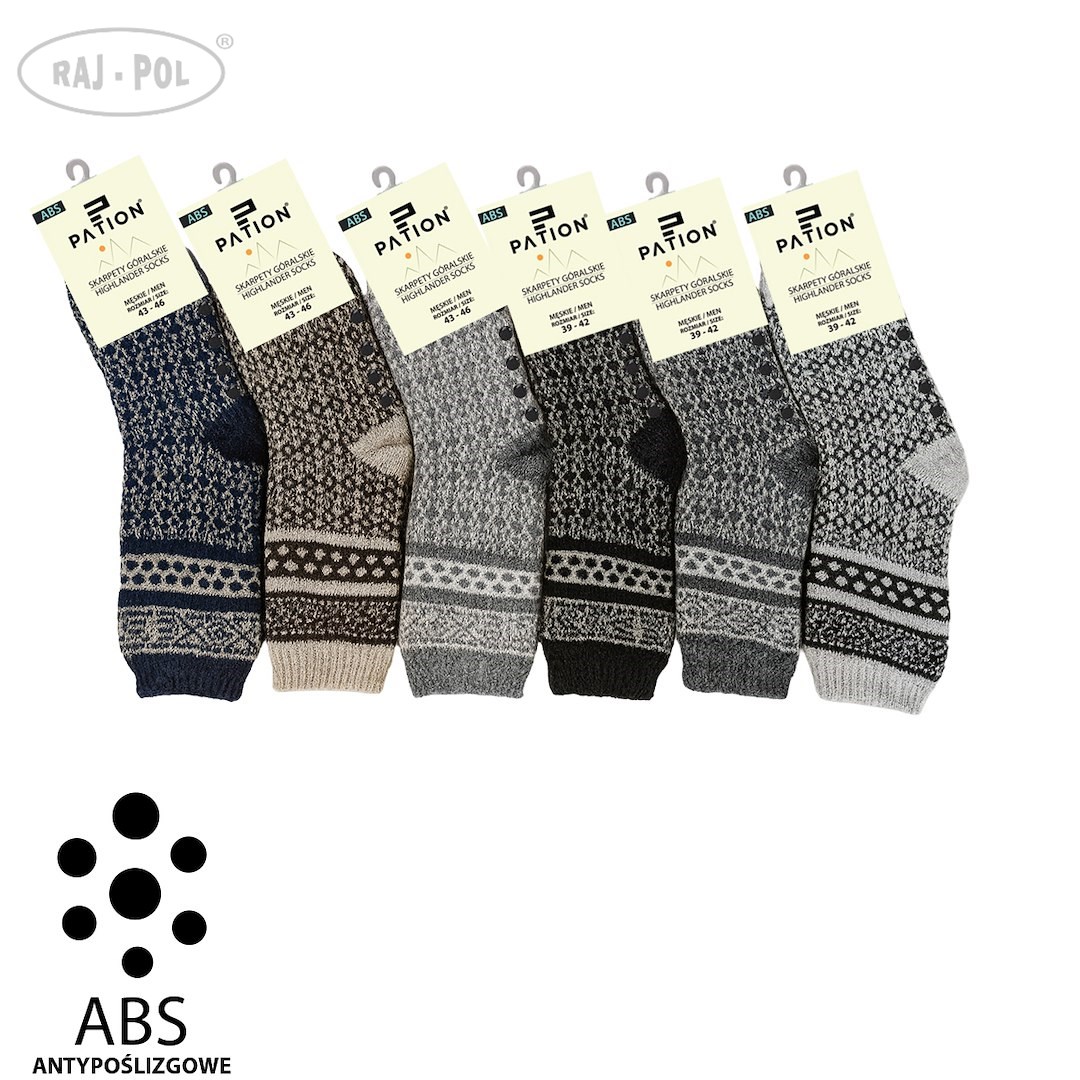 SKARPETY GÓRALSKIE MĘSKIE Z ABS  39-42/ 43-46