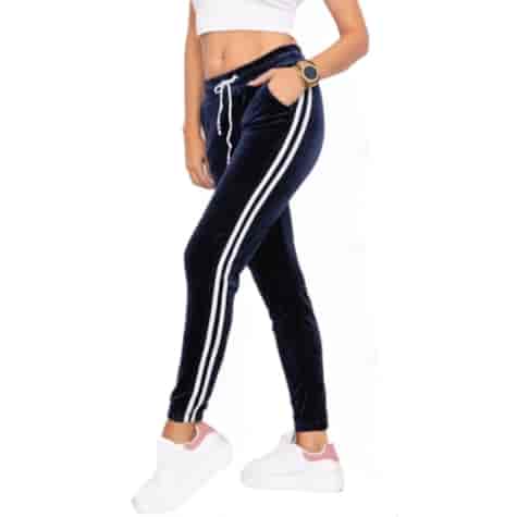 Spodnie damskie welurowe dresowe z kieszeniami