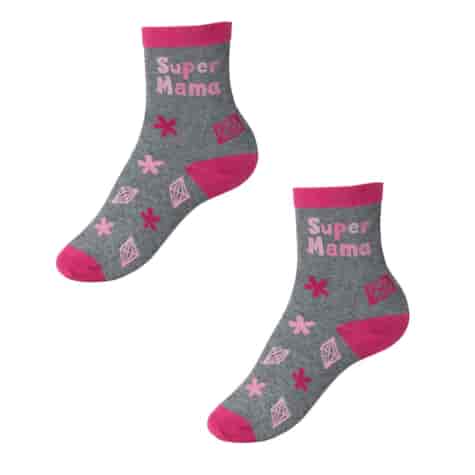 Skarpety dzień mamy  Super Mama  grey-pink
