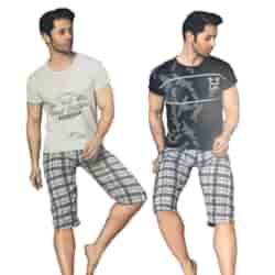 Piżama męska krótki rękaw, 3/4 spodenki