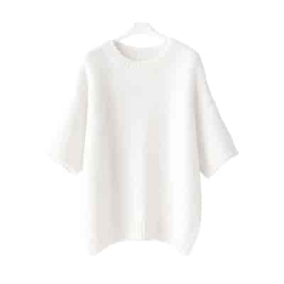 Sweter damski krótki rękaw HABIBI BIAŁY