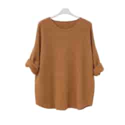 Sweter damski długi rękaw AMBESSA O-NECK BRĄZ