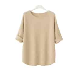 Sweter damski długi rękaw AMBESSA O-NECK PIASKOWY