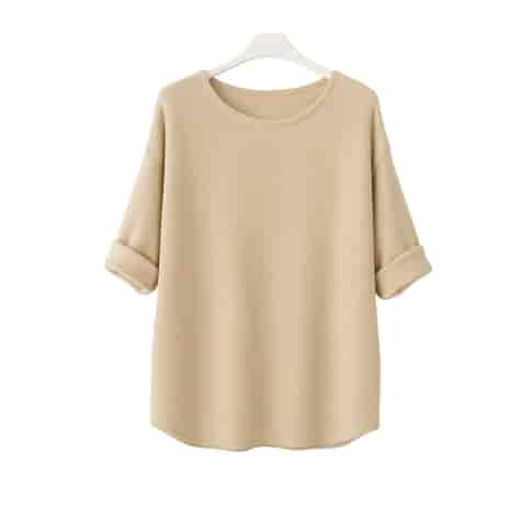 Sweter damski długi rękaw AMBESSA O-NECK PIASKOWY