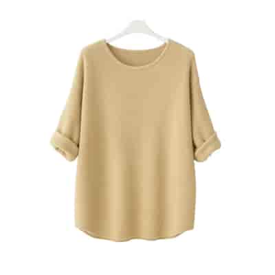 Sweter damski długi rękaw AMBESSA O-NECK BEŻ