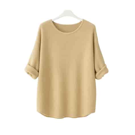 Sweter damski długi rękaw AMBESSA O-NECK BEŻ