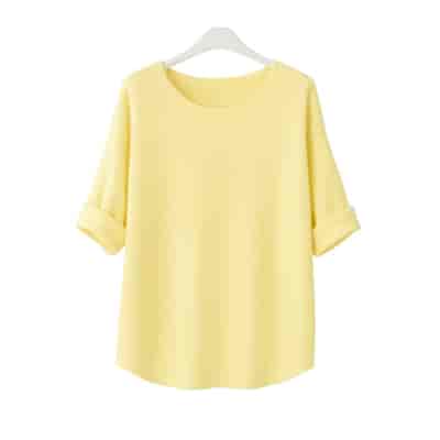 Sweter damski długi rękaw AMBESSA O-NECK ŻÓŁTY