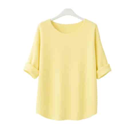 Sweter damski długi rękaw AMBESSA O-NECK ŻÓŁTY