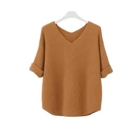 Sweter damski długi rękaw MEL V-NECK BRĄZ