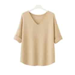Sweter damski długi rękaw MEL V-NECK PIASKOWY