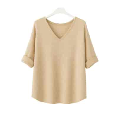 Sweter damski długi rękaw MEL V-NECK PIASKOWY