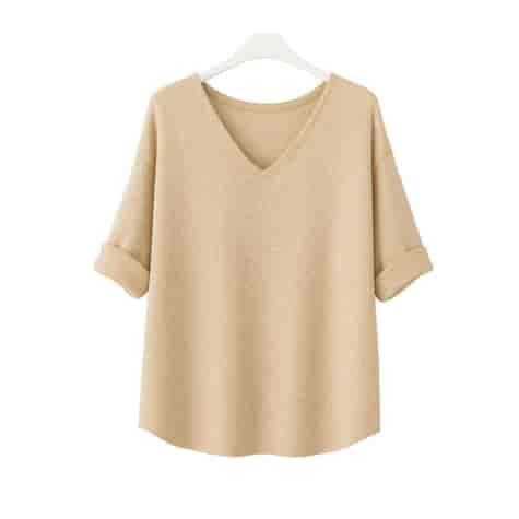 Sweter damski długi rękaw MEL V-NECK PIASKOWY